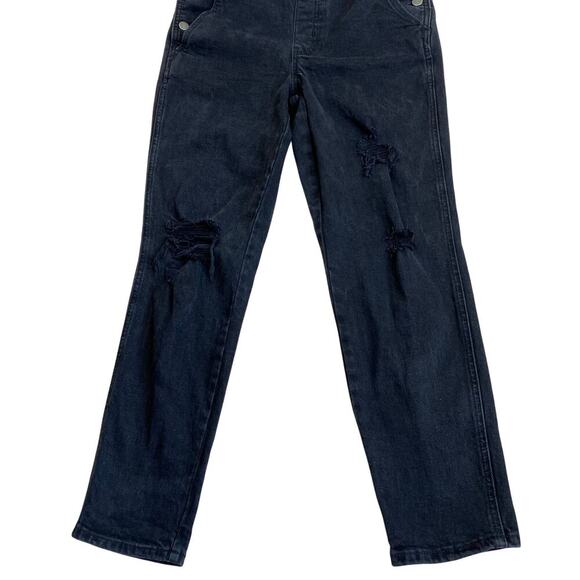 Old Navy Sz 4 OG Straight Black Washed Ripped Jean Overalls Stretchy Mom Jean - Picture 12 of 16